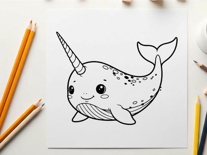 Cute smiling narwhal sea animal vector illustration