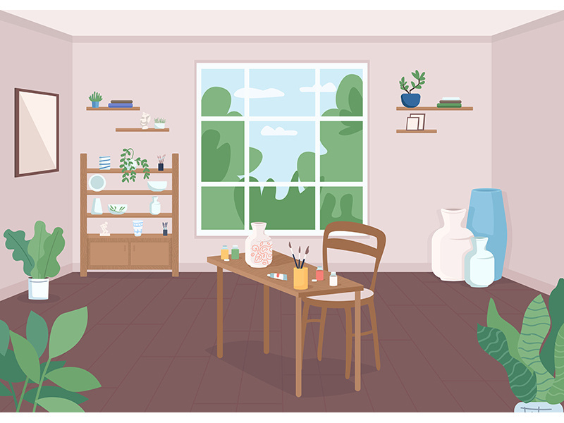Pottery classroom flat color vector illustration