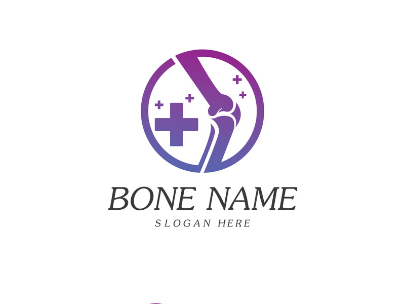 Bone Plus logo. Healthy bone Icon. Knee bones and joints care protection logo template. Medical flat logo design. Vector of human body health. Emblem