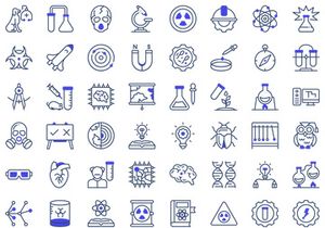 70 Set of Science Experiments Colored Vectors Icons