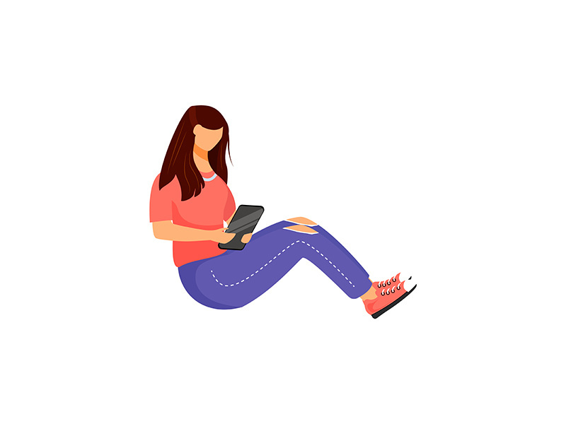 Woman with smartphone, online customer flat color vector faceless character