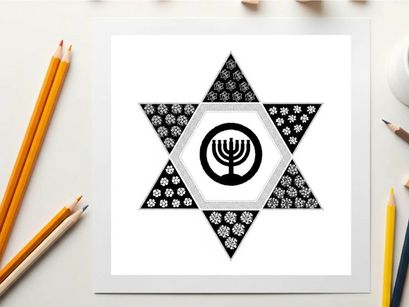 Silhouette star of david with menorah design