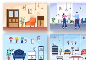 17 Home Furniture Flat Design Illustration