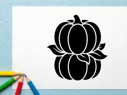 Silhouette of a pumpkin with leaves for Halloween or autumn decor