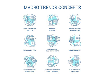 Macro trends turquoise concept icons set preview picture