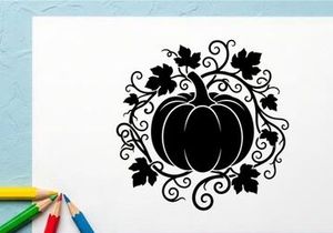 Elegant Halloween Pumpkin with Decorative Leaves and Swirls