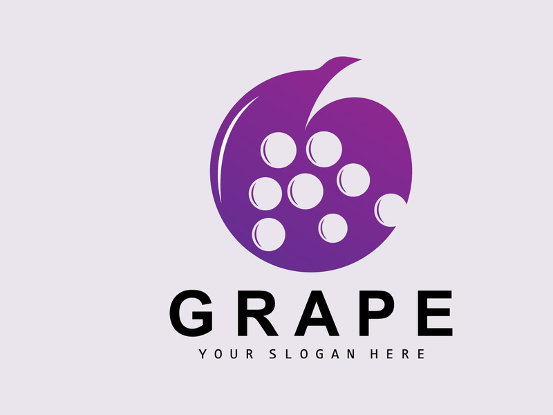 Grape Fruit Logo, Circle Style Fruit Design, Grape Farm Vector, Wine Drink, Nature Icon, Illustration Template