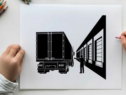 Silhouette of a man directing a semi truck to a warehouse dock
