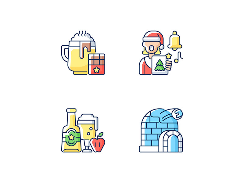 Christmas holiday RGB color icons set