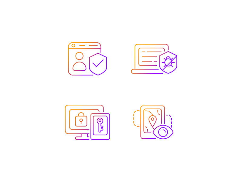 Protecting right to online privacy gradient linear vector icons set