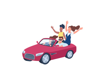 Young people driving red convertible car flat concept vector illustration preview picture