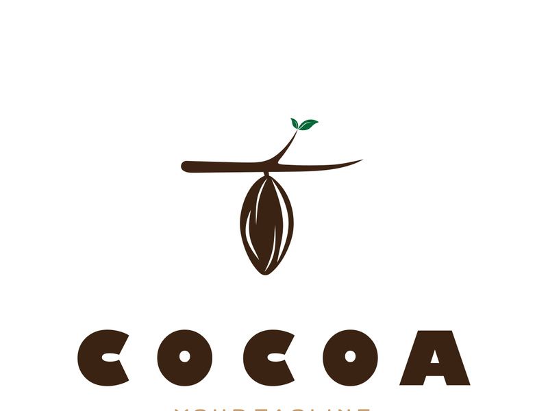 cocoa logo,cocoa bean,cocoa tree,cocoa branches and leaves,chocolate mix on white background,vintage,modern,simple,minimalist icon illustration template design vector