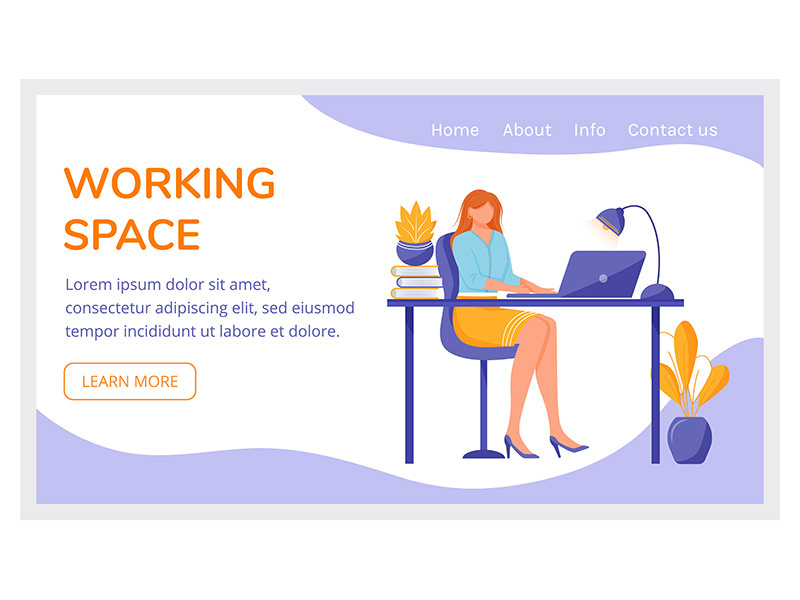 Working space landing page vector template