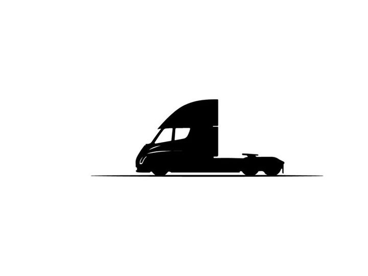 Silhouette of a semi truck driving on a road with a curved cab silhouette