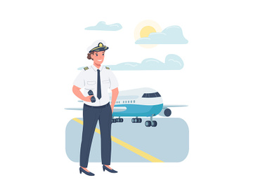 Woman airplane pilot flat color vector detailed character preview picture