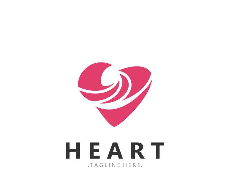 Heart logo design template, luxury ribbon Valentines day and love stripe logotype