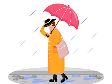 Woman in raincoat flat color vector faceless character preview picture