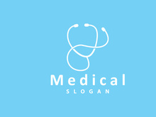 Stethoscope Logo, Simple Line Model Health Care Logo Design