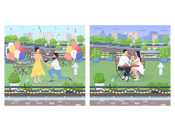 Romantic couple dates flat color vector illustration set preview picture