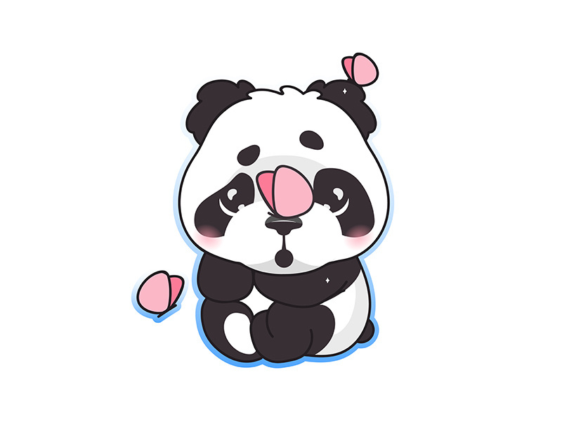 Cute panda with butterflies kawaii cartoon vector character