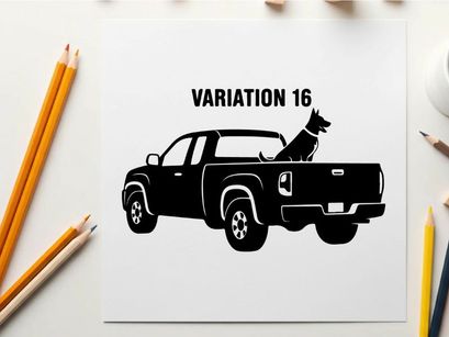 Silhouette of a dog in the back of a pickup truck variation 16