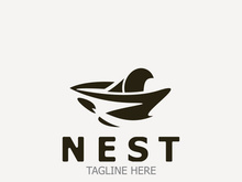 Bird nest logo natural root and leaf habitat bird house isolated template vector