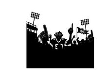 Silhouette of a football player and fans cheering enthusiastically together