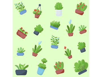 Flowers in pots flat vector seamless pattern preview picture