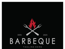 Smoke and BBQ Barbecue Vintage hot grill, with crossed flames and spatula. Logo for restaurant, badge, cafe and bar.vector