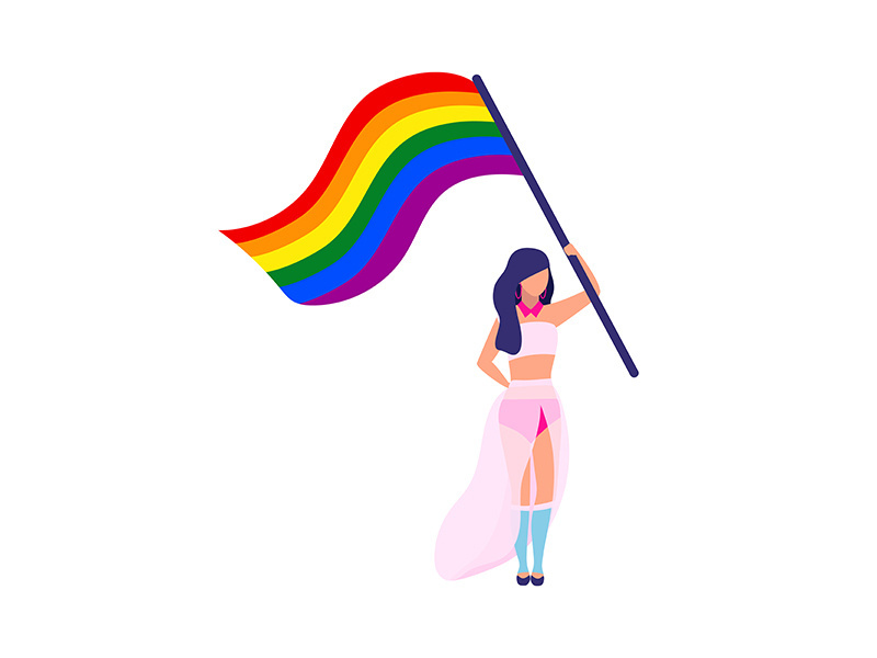 LGBT rights activist with rainbow flag semi flat color vector character