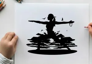 Silhouette of a woman practicing yoga at sunset beach