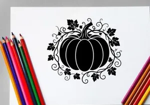 Stylized Halloween Pumpkin Illustration with Swirling Vines
