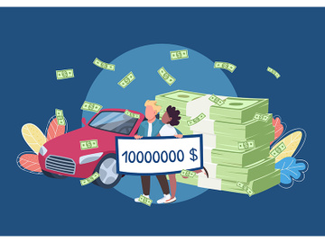 Lottery winners holding big money check flat concept vector illustration preview picture