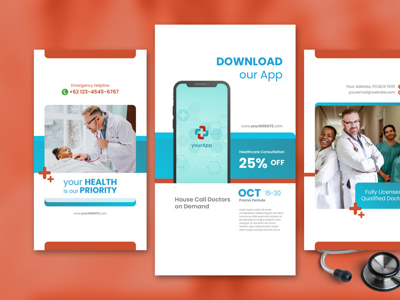 Medical Social Media Story Template with Red color theme