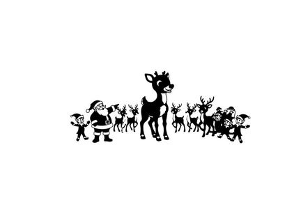 Reindeer silhouette standing in front of a group with santa