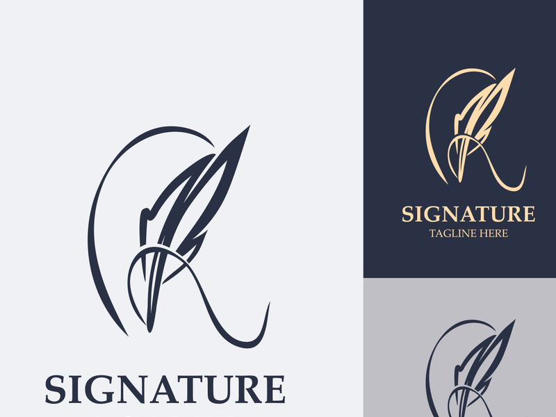 Feather and signature logo design minimalist business symbol sign template illustration