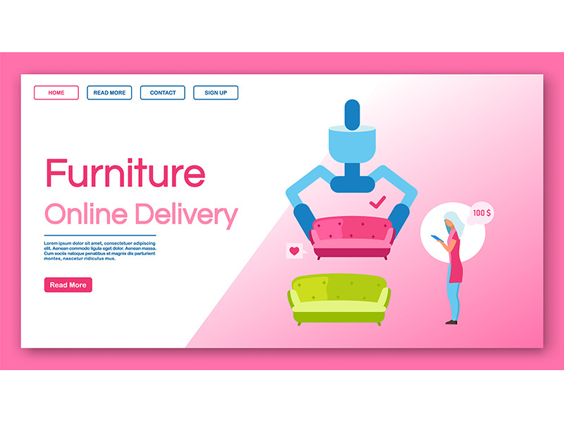 Furniture online delivery landing page vector template
