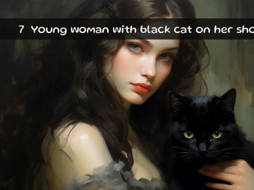 Young woman with black cat on her shoulder preview picture