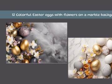 Colorful Easter eggs with flowers on a marble background preview picture