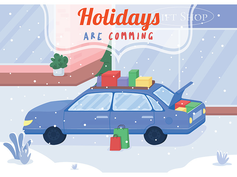 Holidays are coming poster flat vector template