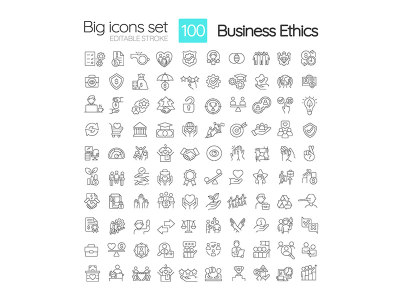 Organizational ethics linear icons set