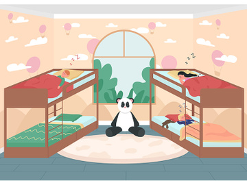 Kindergarten bed time flat color vector illustration preview picture
