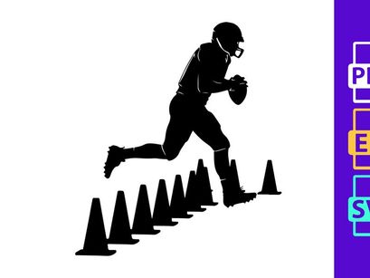 Football player running through cone drill