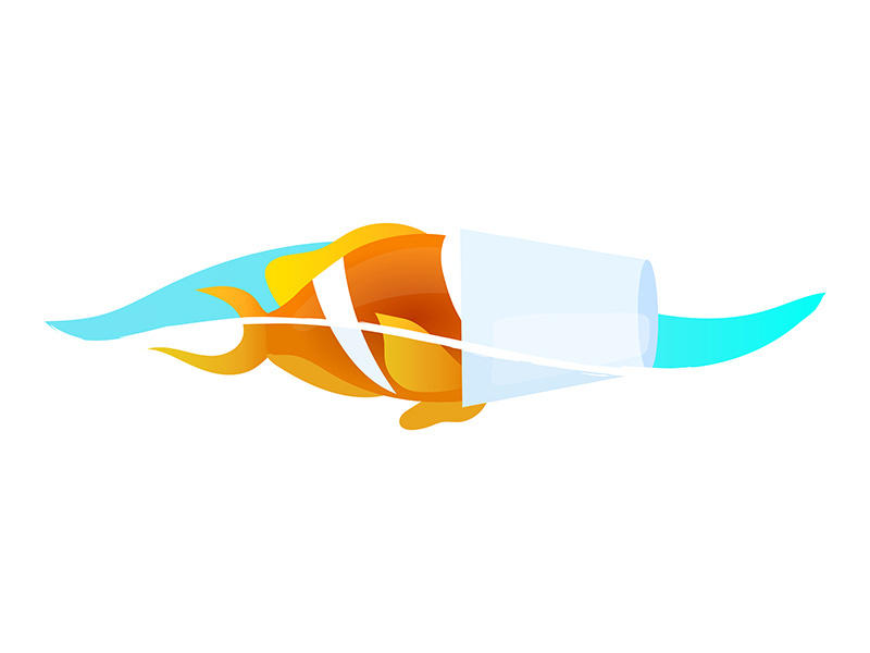 Fish trapped in plastic garbage flat concept icon