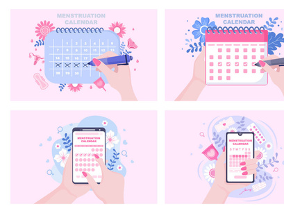 16 Menstruation Calendar Women Illustration