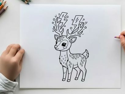 Cute deer with lightning antlers vector illustration flat design