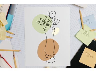 Flower Bouquet Shape Minimalist Line Art Drawing