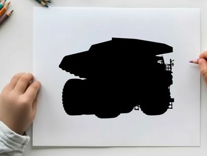 Silhouette of a large vehicle with a flatbed trailer