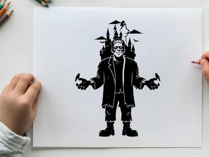 Silhouette of a man with birds and castle background