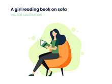 Girl reading book on sofa